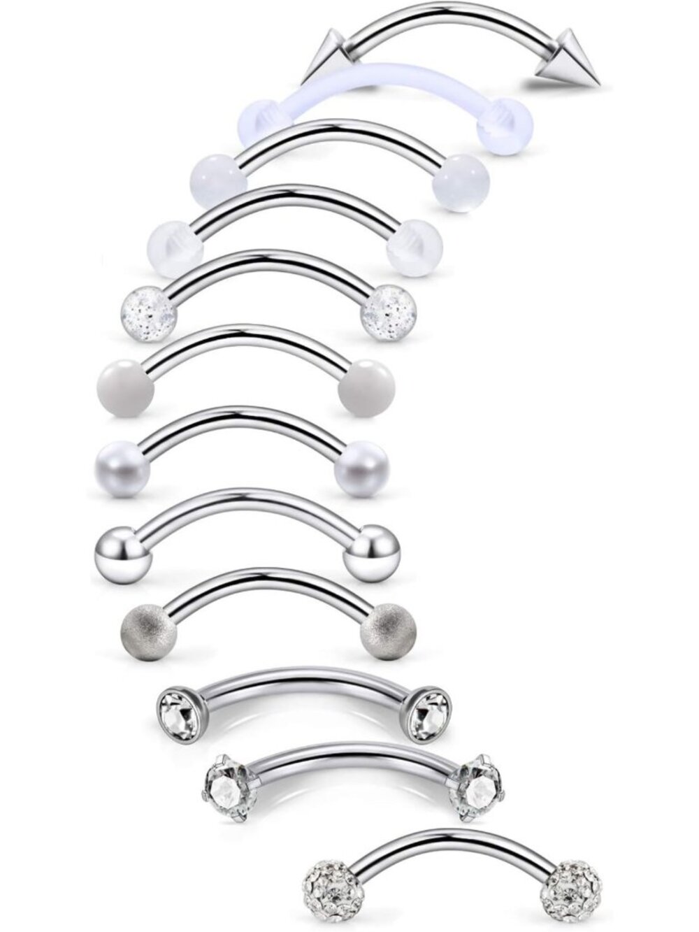 16G Curved Barbell Piercing Jewelry for Eyebrow, Rook, Snug, VCH & More